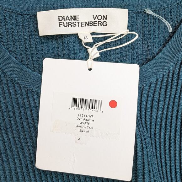 Diane Von Furstenberg Adeline Avalon Teal Ribbed Asymmetrical Dress Medium New - Picture 7 of 8